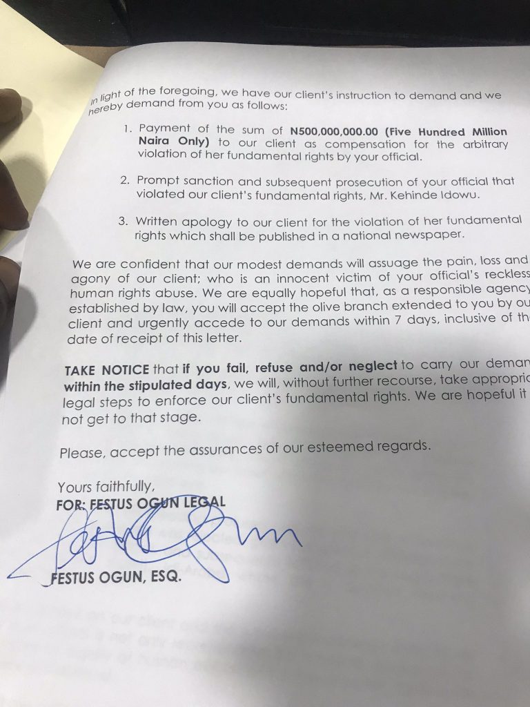 Letter from Festus Ogun to LASTMA