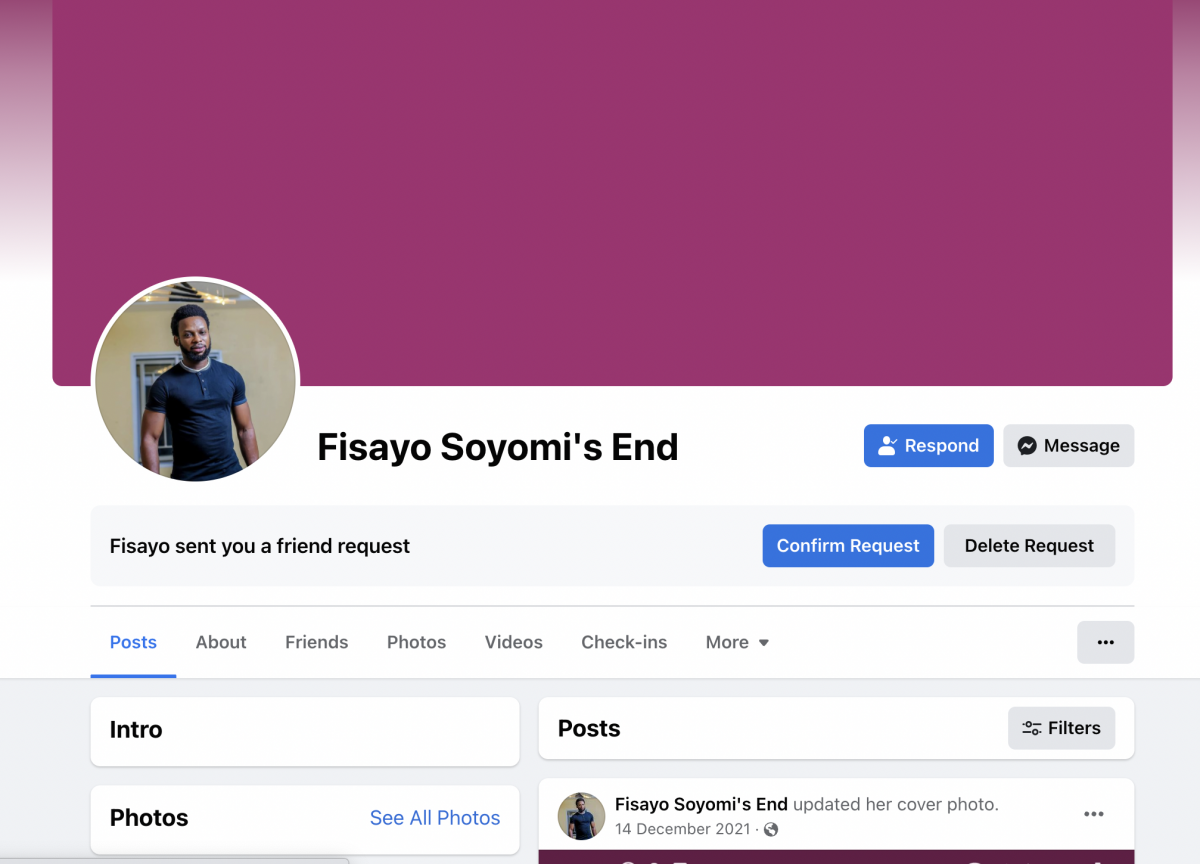 Dedicated Facebook page to end 'Fisayo Soyombo