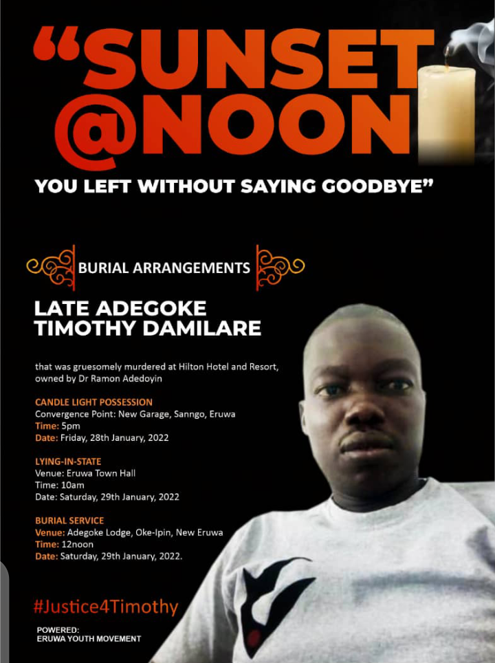 Timothy Adegoke's Burial Arrangement