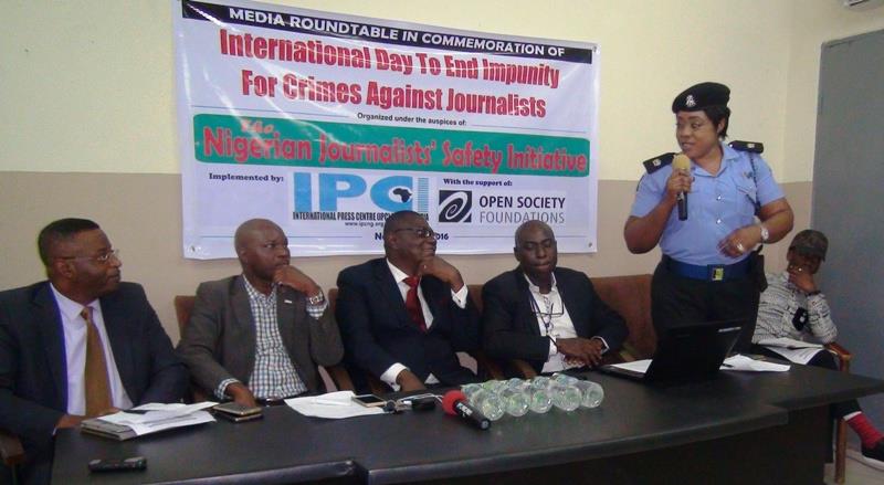 Lanre Arogundade at an occasion to speak against crimes perpetrated against journalists.