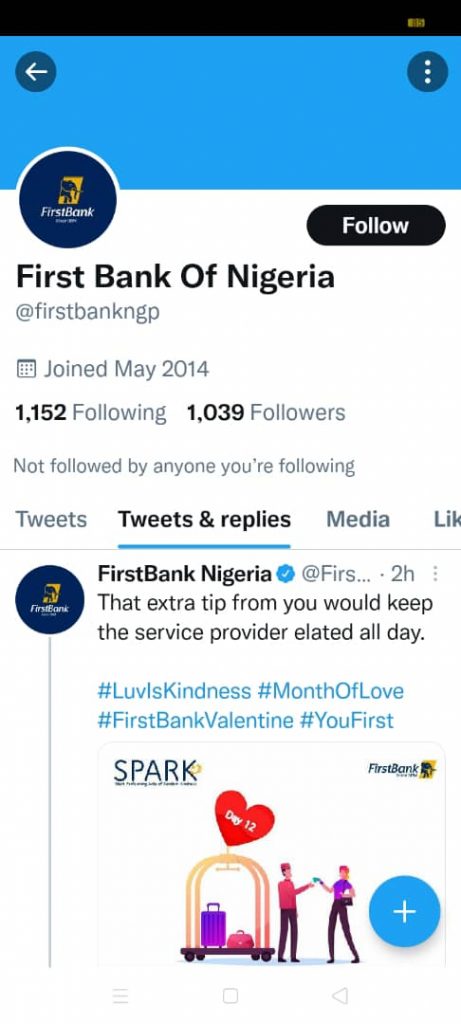Fake First Bank Twitter Account