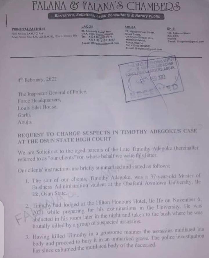 Page 1 of the request from Femi Falana SAN
