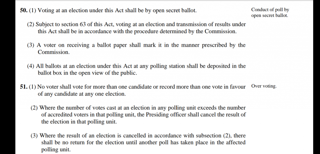 A section of the Electoral Act
