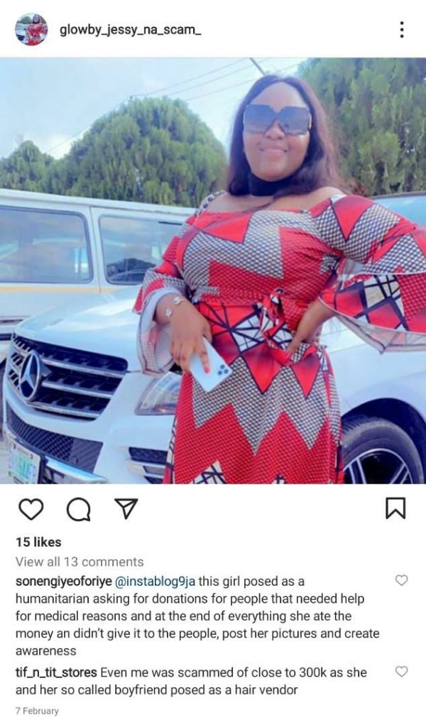 Instagram post to warn the public about Jessy Ibeh and her fraudulent activities.