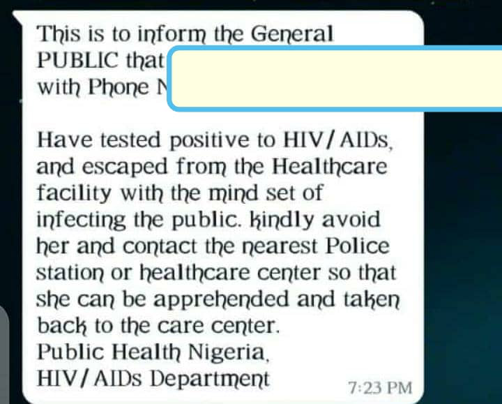 A sample of the message sent to Akinlotan's Contacts