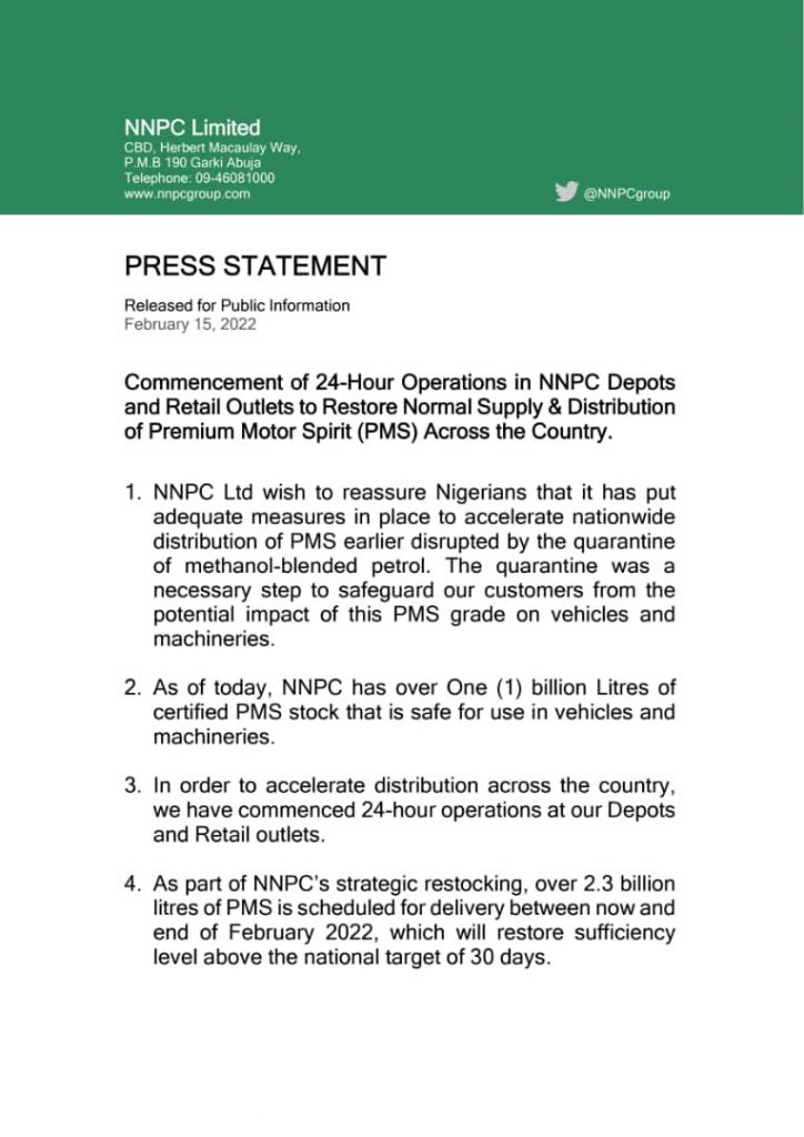 NNPC Press Statement Page 1