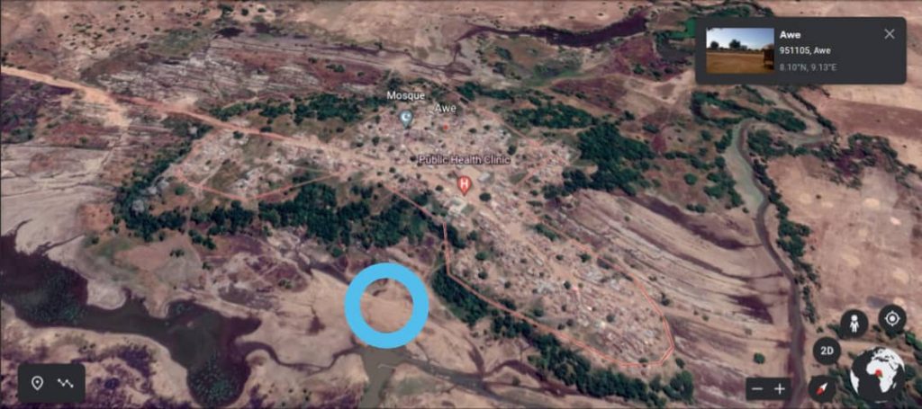 Circled Part Are Where Jagangari, Sabongida And Mararaba-Awe Can Be Located.