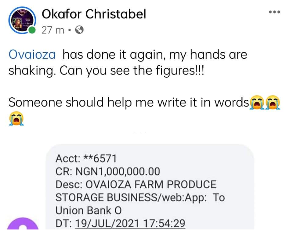 Okafor Christabel's post praising Ovaioza