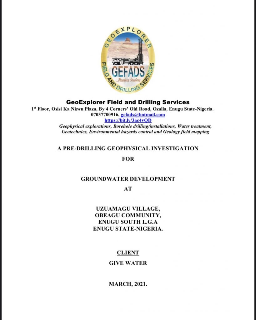 Pre-drilling Geophysical Investigation report on Uzamagu