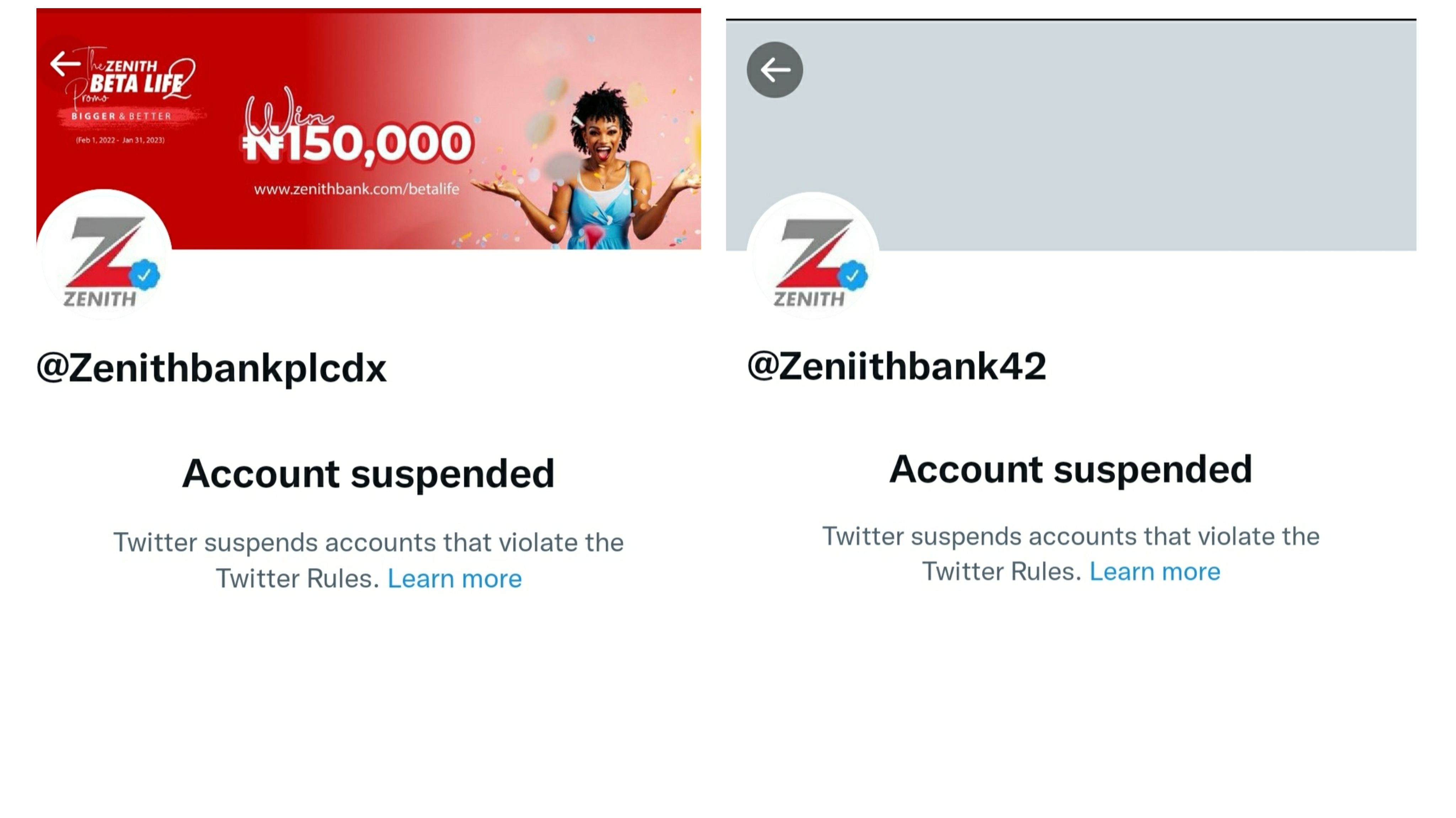 After FIJ's Story, Twitter Suspends Fake Zenith Bank Customer Care Handles
