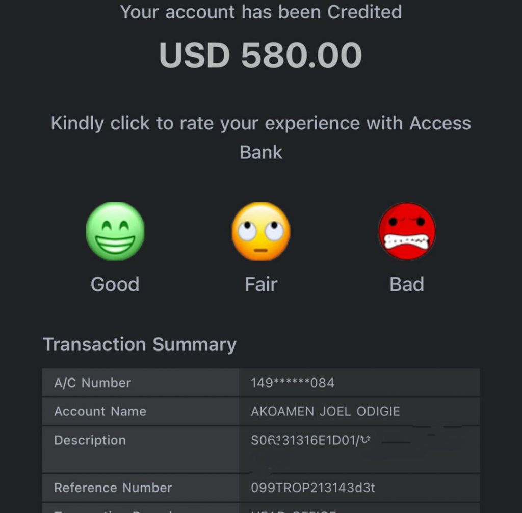 Igudia's confirmation of first payment