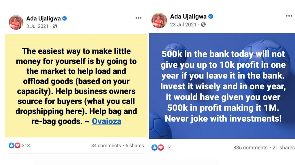 Ada Ujaligwa's facebook post endorsing  Ovaioza