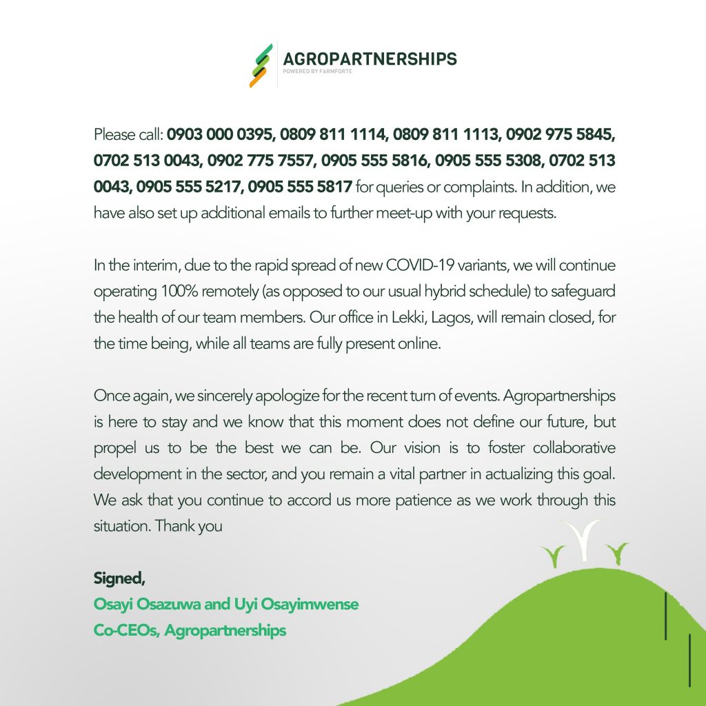 Relocation Notice of Agropartnerships