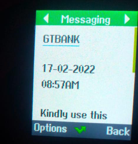 Text message from GTB