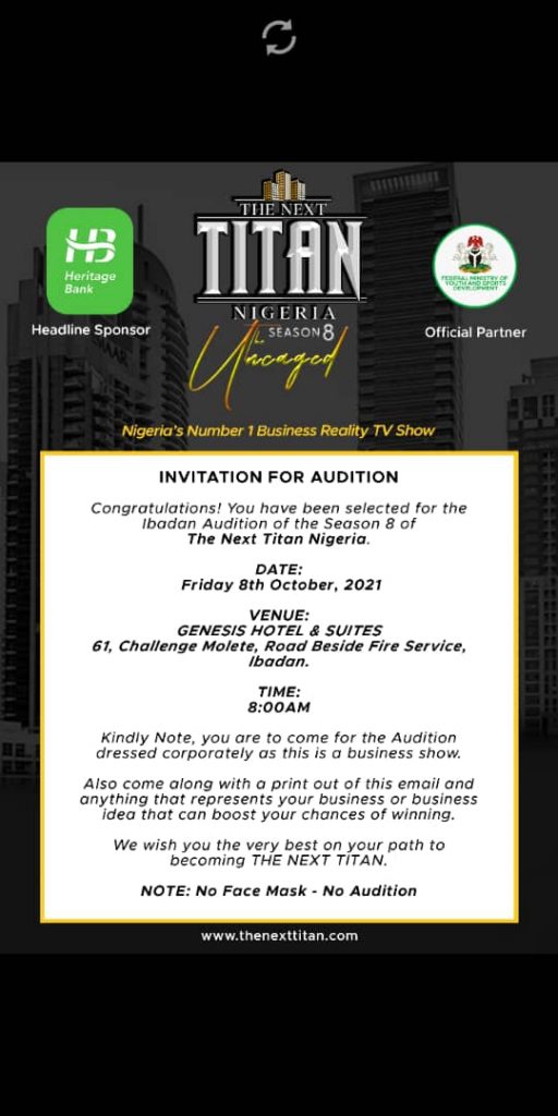 Invitation for Auditions for The Next Titan
