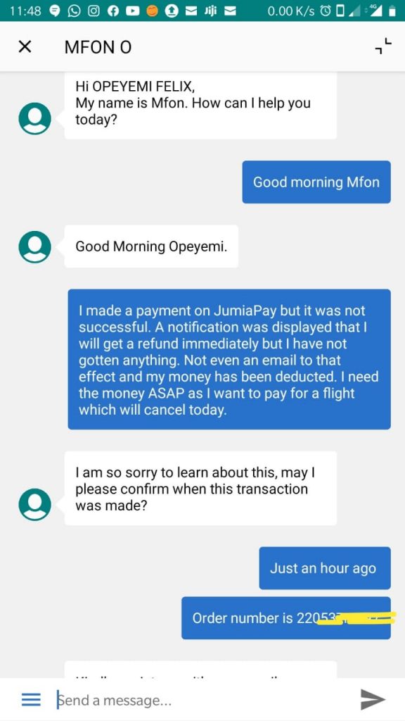 Felix's Interaction With a Jumia Official