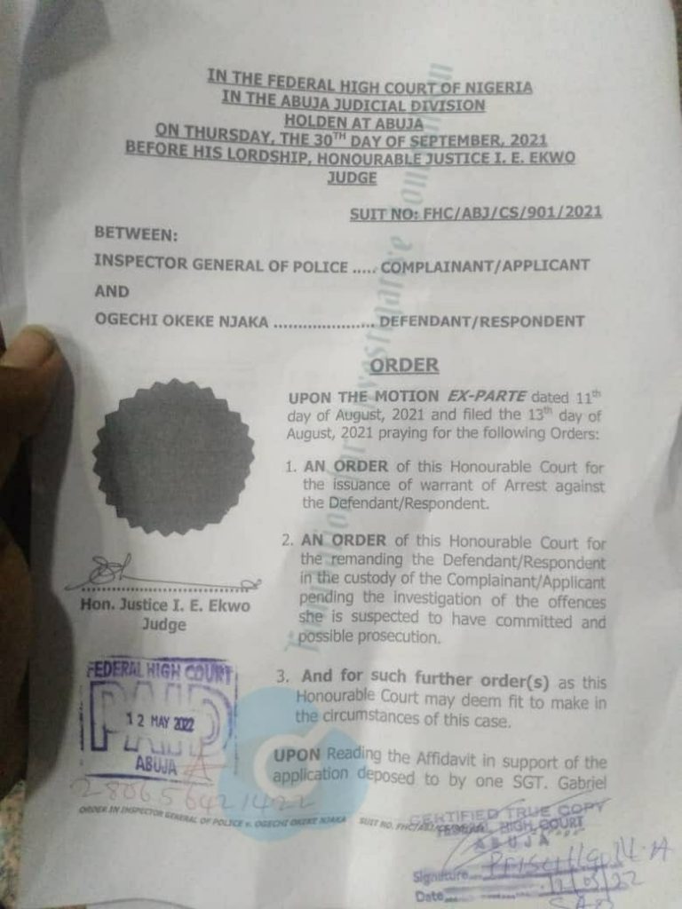 The warrant of arrest issued by FHC in 2021