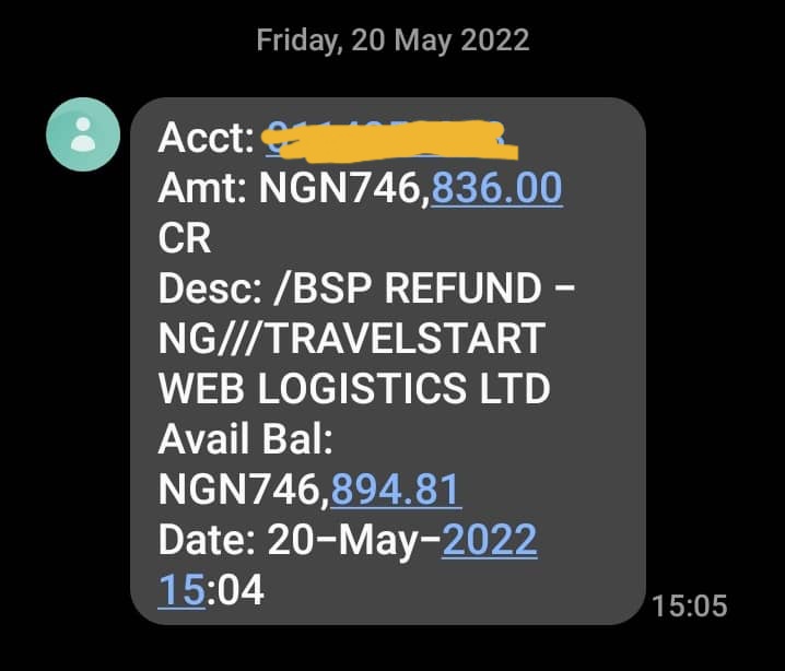 Proof of refund from Travelstart