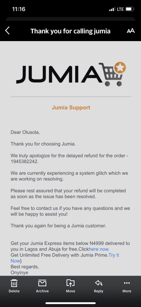 Jumia's Response to Olusola