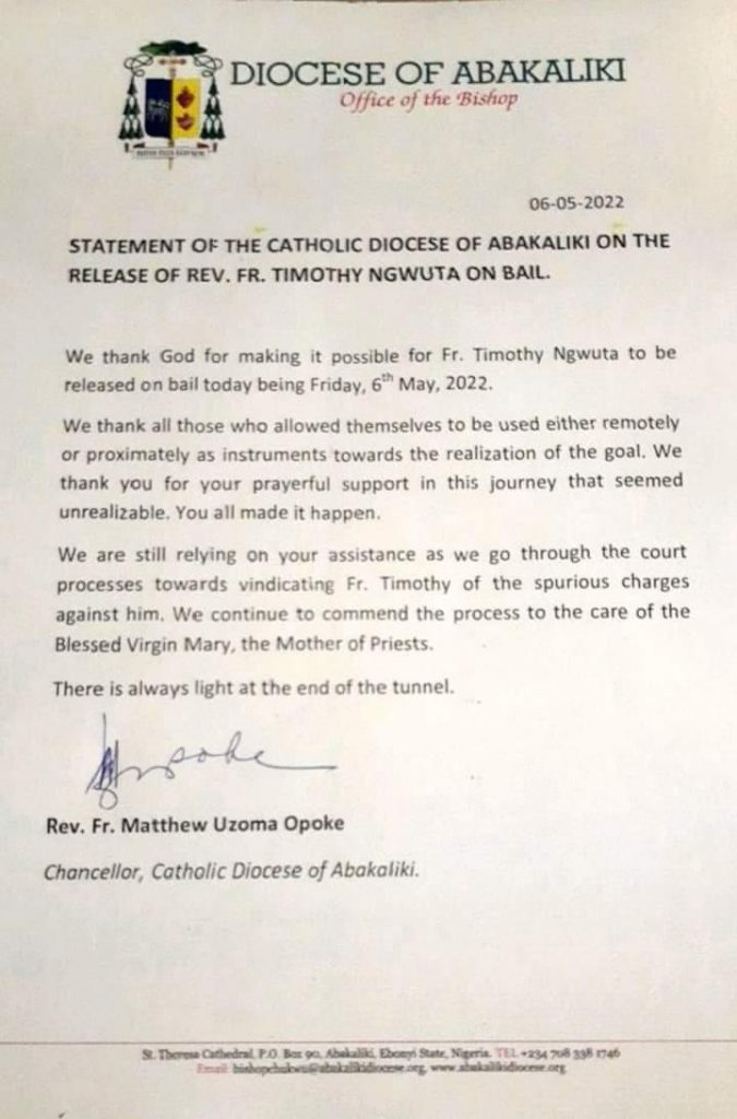 Statement from the Catholic Diocese of Abakaliki
