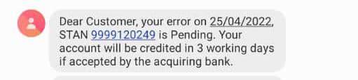 A message assuring that the error would be resolved