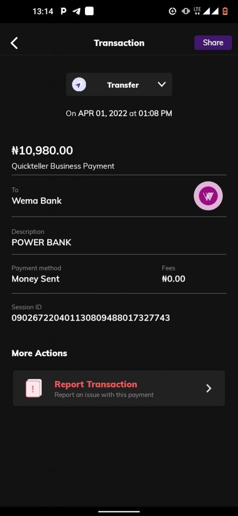 A proof of payment to Jumia