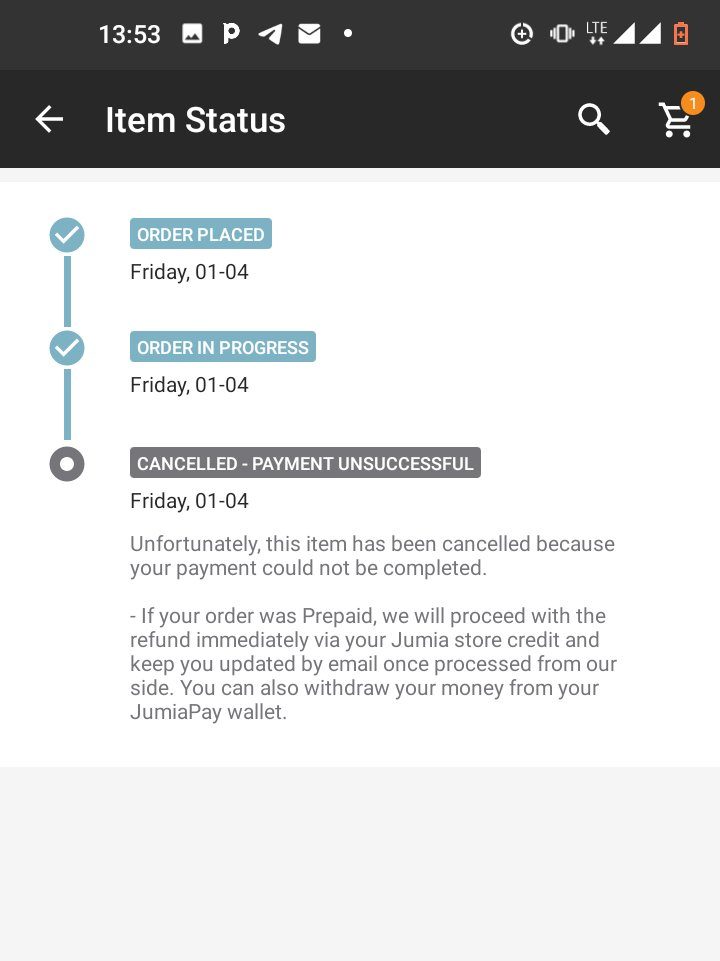 Cancelled order status on Jumia