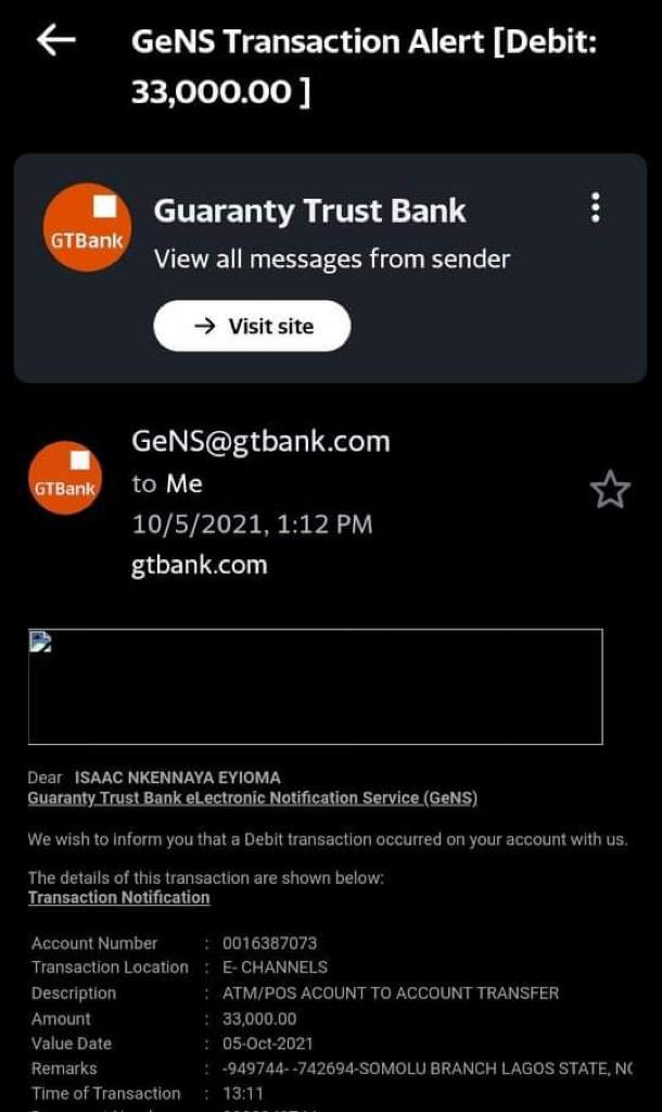 GT Bank's email