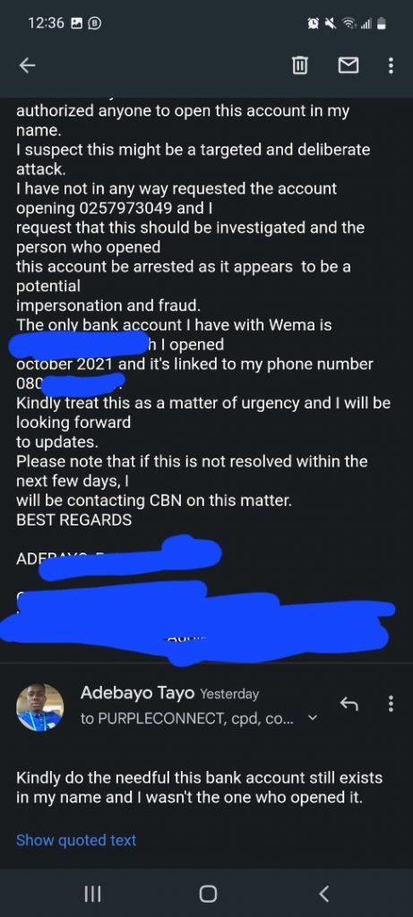 Mail to Wema Bank 