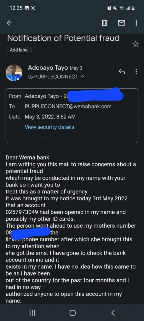 Mail to Wema Bank 