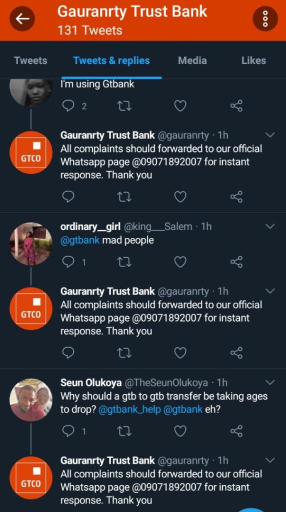The imposter responding to GTB customers' complaints