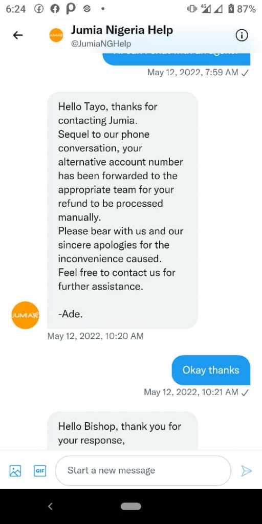 Message exchange with Jumia