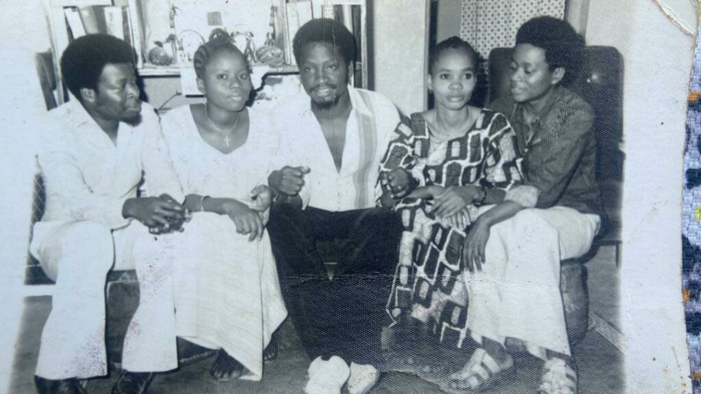 Adesina (first from right) and Olabimpe (second from right) with friends in the late '70s