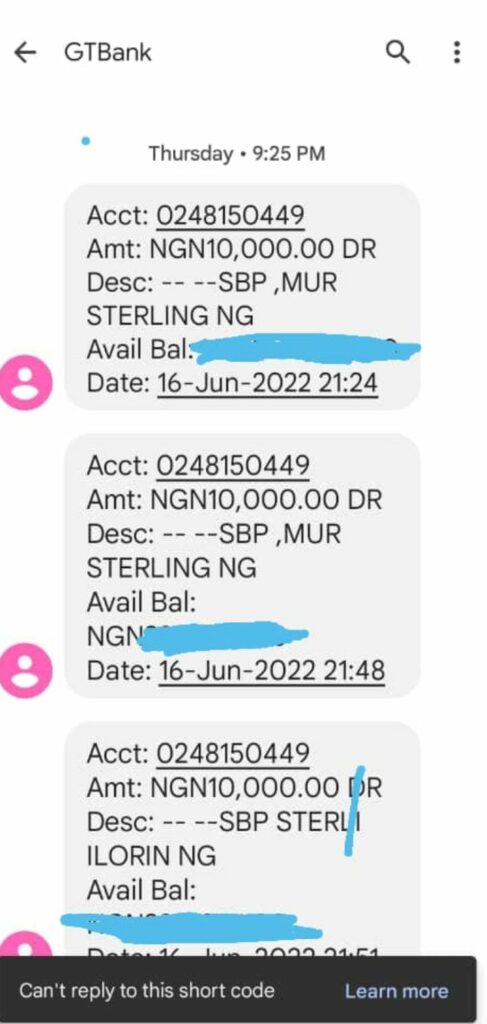 Akintoyese's debit notifications 