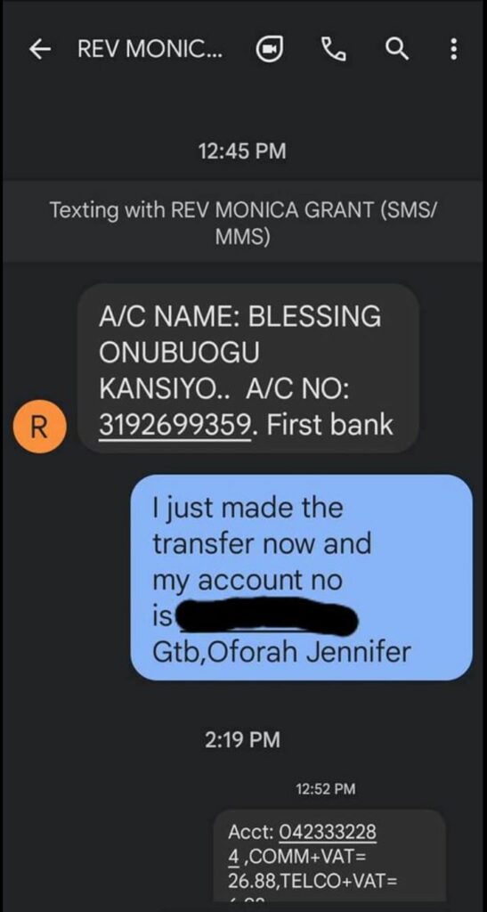 A conversation between Offorah and the scammer