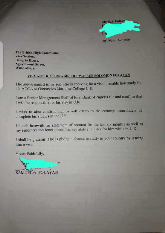Samuel Afolayan's Letter