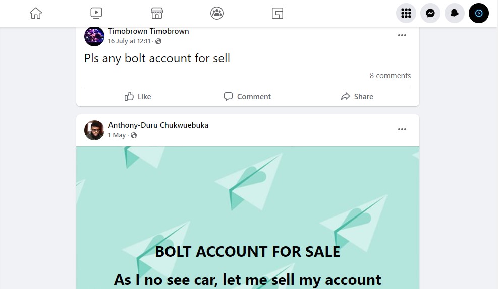 Faceless Facebook users offer Bolt inspection reports for those willing to pay.