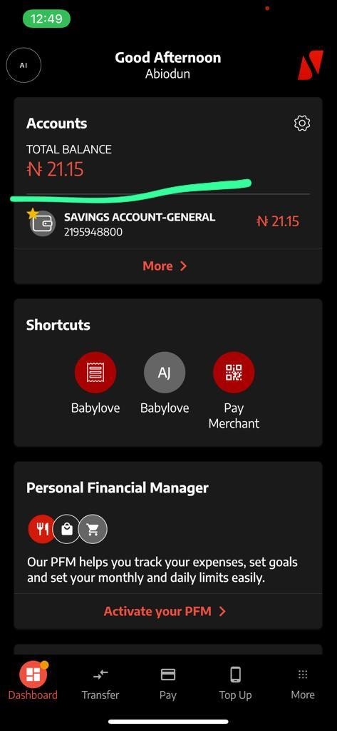Abiodun's account balance after multiple debits