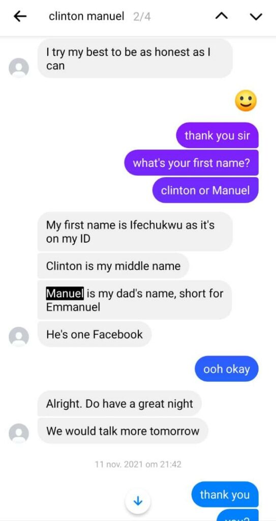 Facebook conversation with Clinton