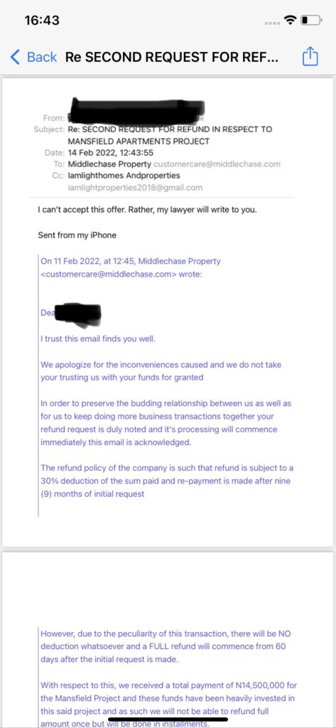 Response from Middlechase Properties