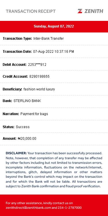 Proof of payment by Bolanle Aduragbemi
