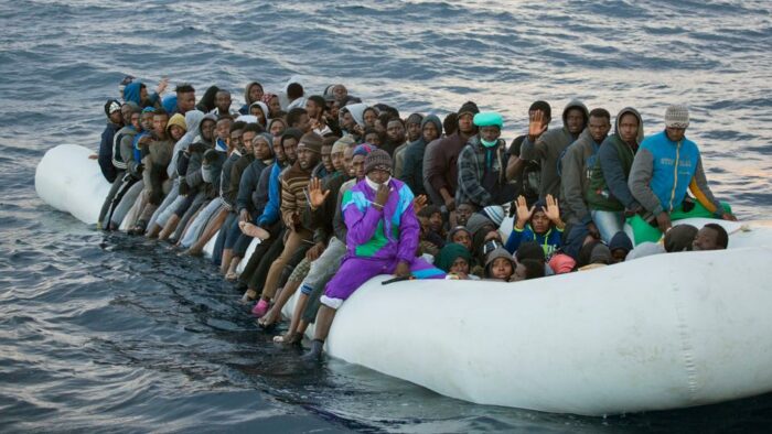 Immigrants on an overcrowded boat