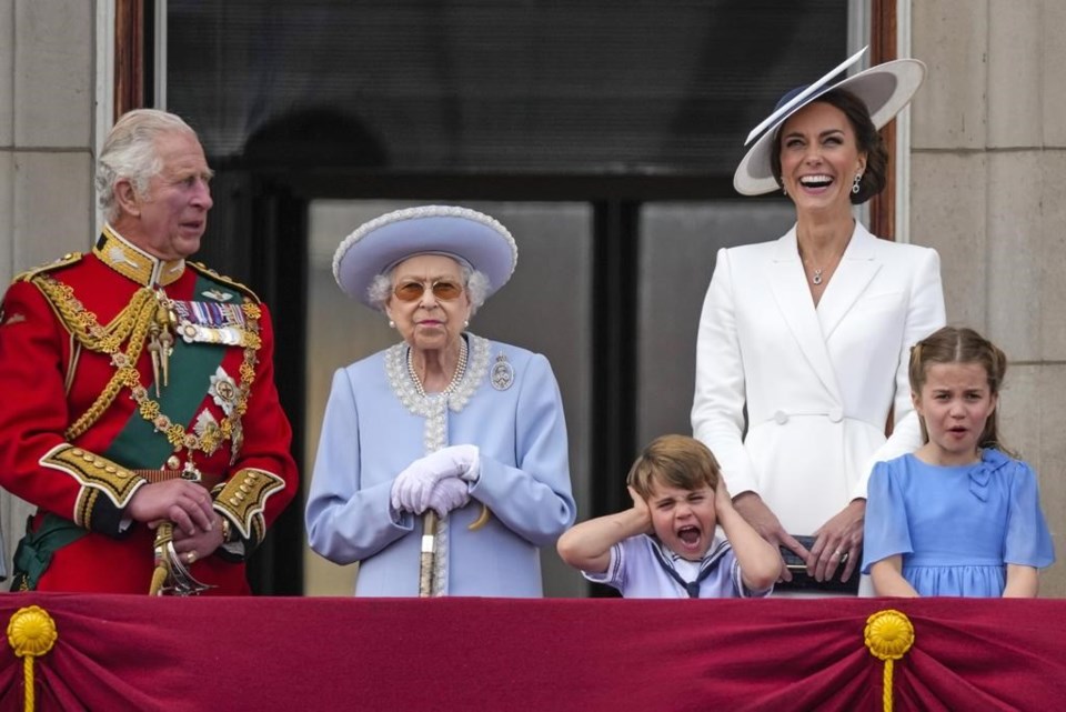 Charles, Elizabeth II with Kate of Cambridge and two great-grandchildren