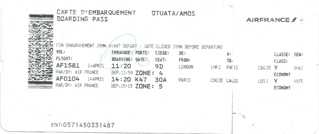 Amos' boarding pass