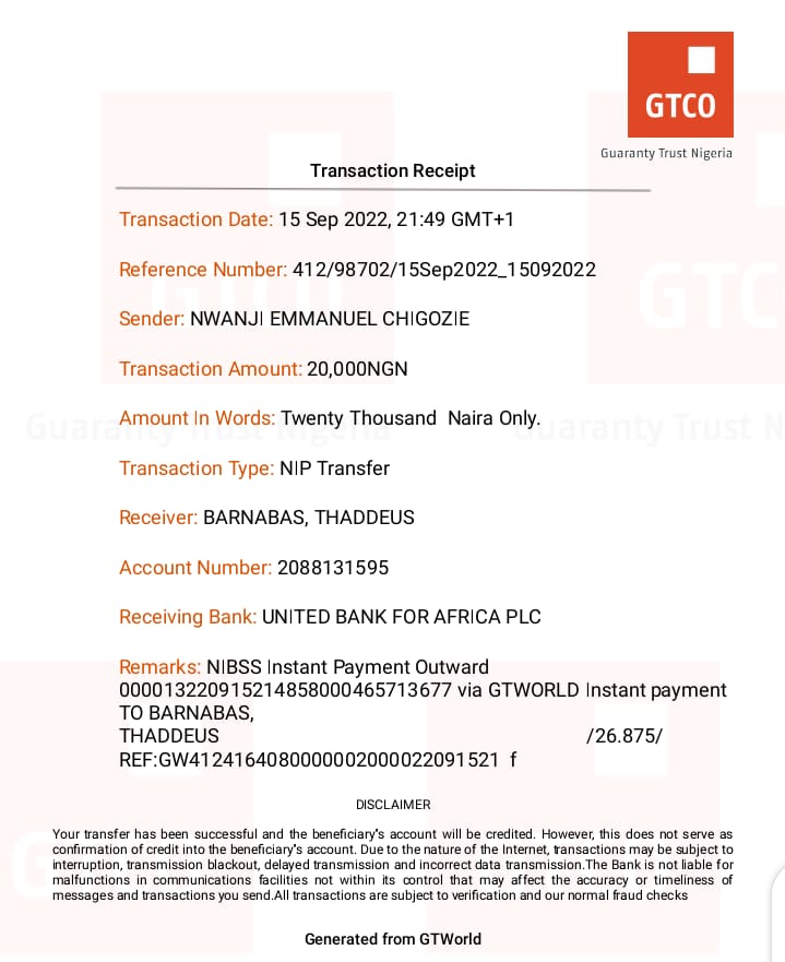 Transaction Details of ₦20,000