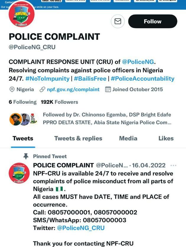 Police Complaints Twitter Handle