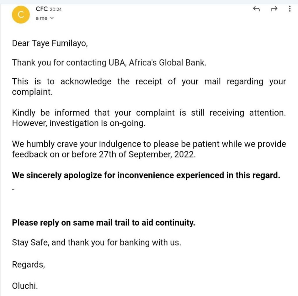 Email from UBA