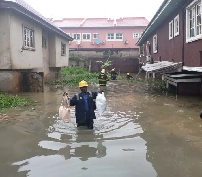NEMA Official in the flooded building