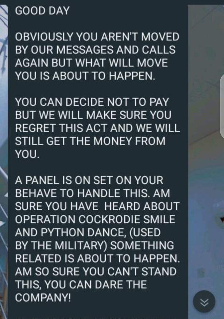 Screenshot of message