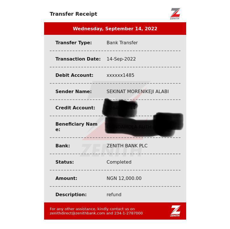 Proof of refund  made by the Instagram vendor/